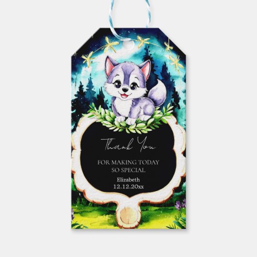 Forest Pastel Wolf Babydusche Geschenkanhänger (Vorderseite)