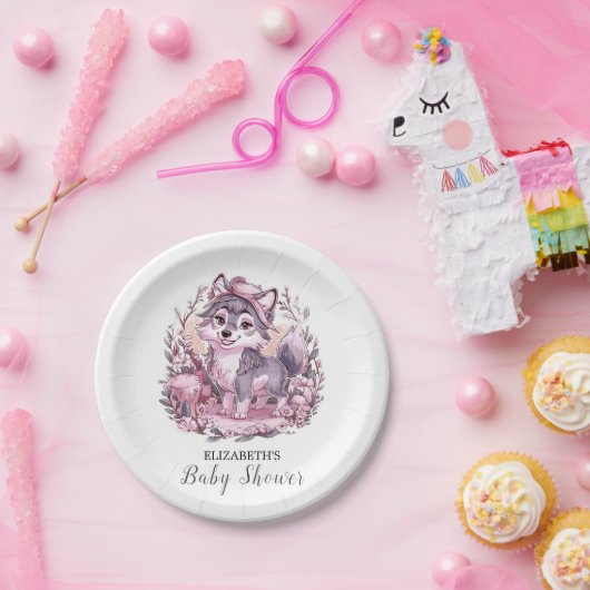 Forest Pastel Wolf Babydusche Pappteller (Party)