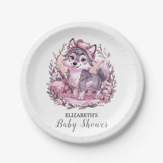 Forest Pastel Wolf Babydusche Pappteller (Vorderseite)