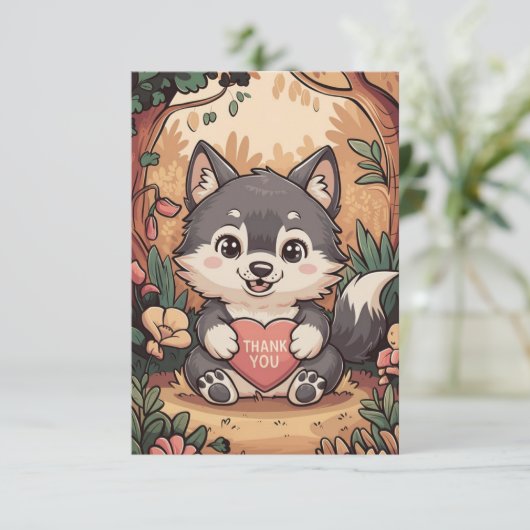 Forest Pastel Wolf Dankeskarte (Stehend Vorderseite)
