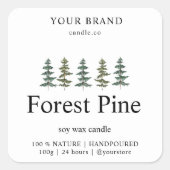 "Forest Pine Candle Label | Custom Evergreen Quadratischer Aufkleber (Vorderseite)