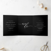 Forest Pine Tree Black Modern Wedding Dreifach Gefaltete Karte (Innenseite)