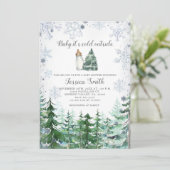 Forest Pine Tree Cold Outside Baby Dusche Einladung (Stehend Vorderseite)