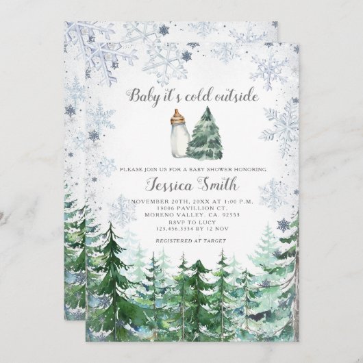 Forest Pine Tree Cold Outside Baby Dusche Einladung (Vorne/Hinten)