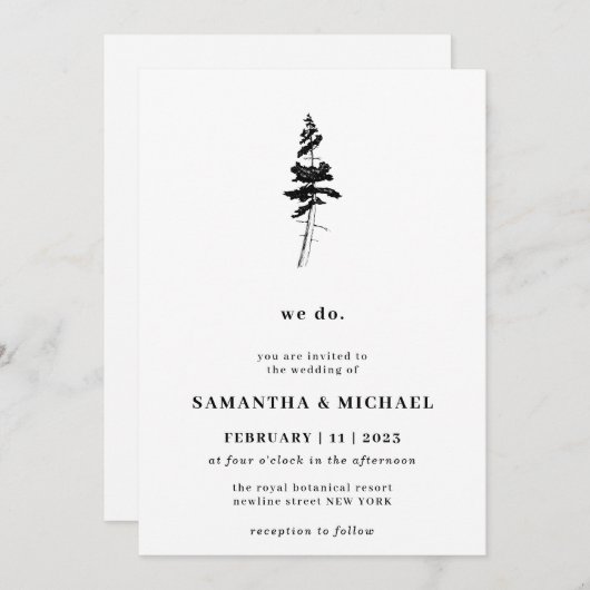 Forest Pine Tree Indie Rustic wir tun Einladung (Vorne/Hinten)