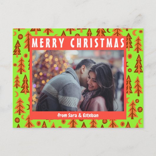 Forest Pine Tree Moon Stars CUSTOM FOTO Holiday Postkarte (Vorderseite)