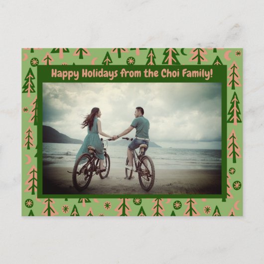 Forest Pine Tree Moon Stars CUSTOM FOTO Holiday Postkarte (Vorderseite)