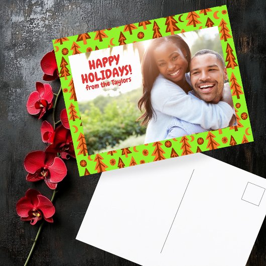 Forest Pine Tree Moon Stars CUSTOM FOTO Holiday Postkarte