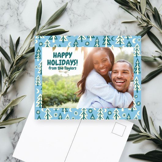 Forest Pine Tree Moon Stars CUSTOM FOTO Holiday Postkarte