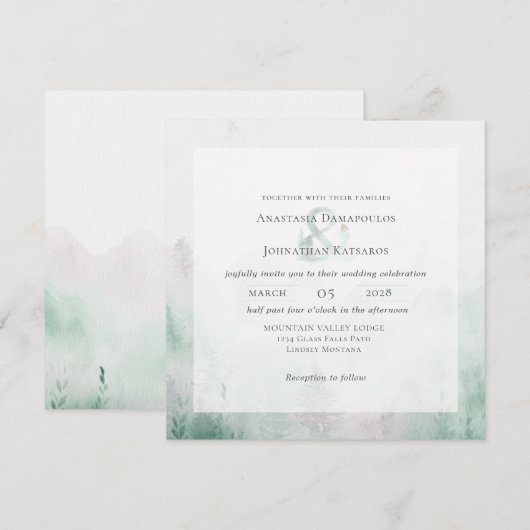 Forest Pine Tree Rustic Watercolor  Einladung (Vorne/Hinten)