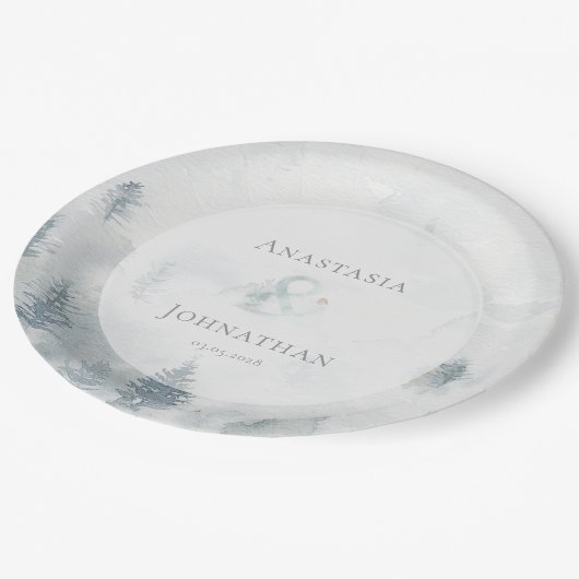 Forest Pine Tree Rustic Watercolor  Pappteller (Schrägansicht)