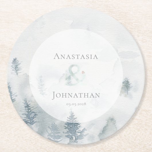 Forest Pine Tree Rustic Watercolor  Runder Pappuntersetzer (Vorderseite)