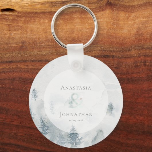 Forest Pine Tree Rustic Watercolor Schlüsselanhänger (Vorderseite)