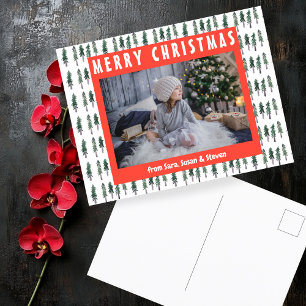 Forest Pine Tree Watercolor CUSTOM FOTO Holiday Postkarte