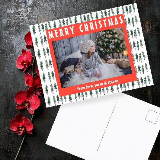 Forest Pine Tree Watercolor CUSTOM FOTO Holiday Postkarte