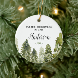 Forest Pine Trees Erste Weihnachten als Mr. und Mr Keramik Ornament