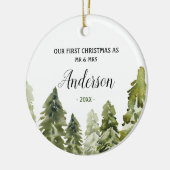 Forest Pine Trees Erste Weihnachten als Mr. und Mr Keramik Ornament (Links)