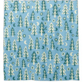 Forest Pine Trees Moon Stars Blau Grün Duschvorhang (Vorderseite)