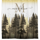 Forest Pine Trees Script Name Monogram Duschvorhang (Vorderseite)