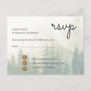 Forest Pine Trees Wedding RSVP Return Postacard Einladungspostkarte