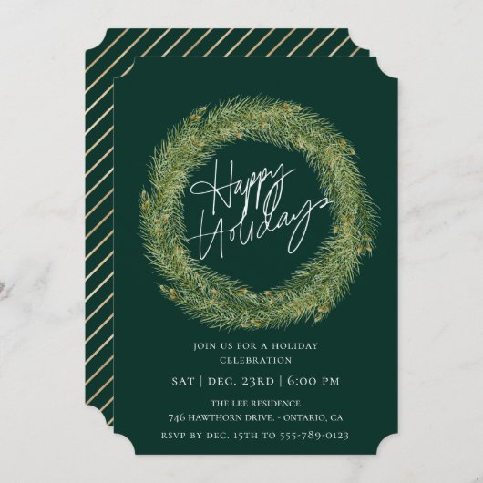 Forest Pine Wreath Emerald Holiday Party Einladung (Vorne/Hinten)