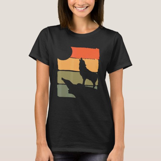 Forest Predator Howling Wolf Animal Retro Wolf T-Shirt (Vorderseite)