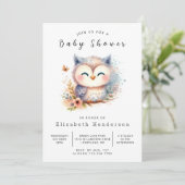 Forest Printable Owl Baby Dusche Einladung (Stehend Vorderseite)