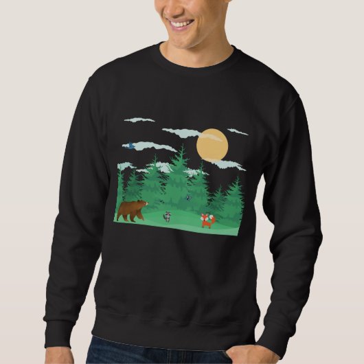 Forest Raccoon Fox Bear Butterfly Bird Cartoon Sweatshirt (Vorderseite)