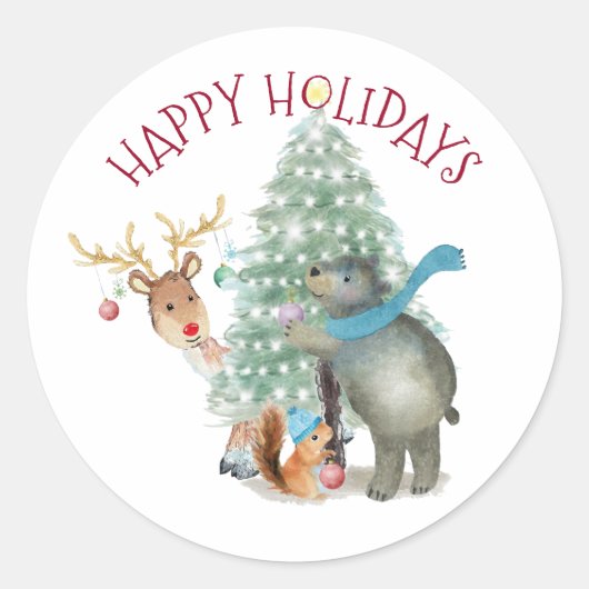 Forest Rentier Bärenbaum Weihnachtsbaum Umschlag A Runder Aufkleber (Vorderseite)