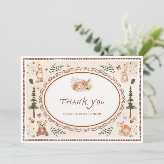 Forest Rustic Baby Dusche Danke Karte (Stehend Vorderseite)