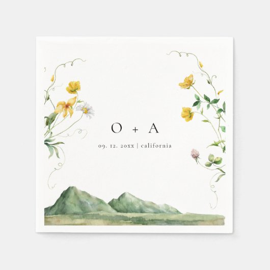 Forest Rustic Boho Wildblume Mit Monogramm Hochzei Serviette (Vorderseite)