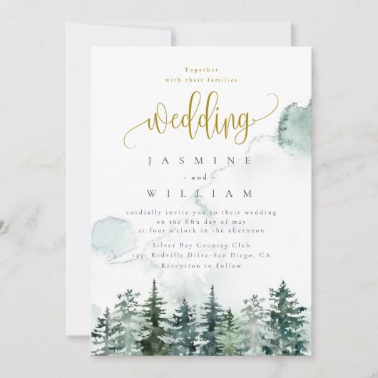 Forest Rustic Watercolor Hochzeit Einladung (Vorderseite)