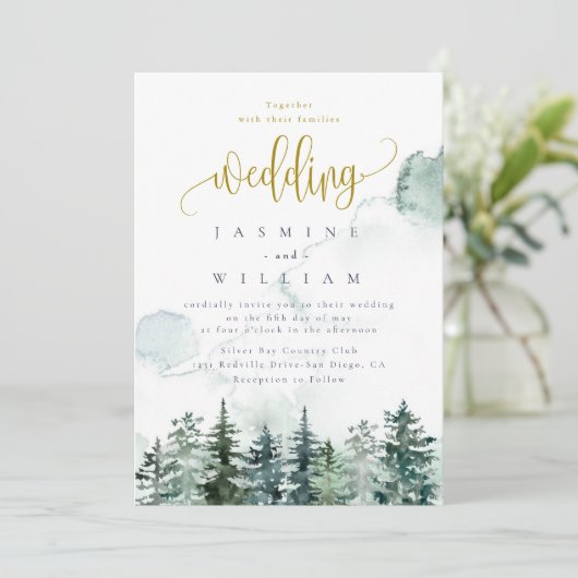 Forest Rustic Watercolor Hochzeit Einladung (Stehend Vorderseite)