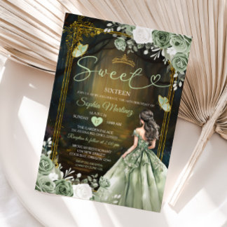 Forest Sage Green Princess Quinceañera Einladung