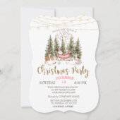 Forest, Sleigh, Lights Gold Christmas Company Einladung (Vorderseite)