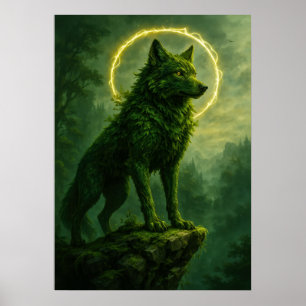 Forest Spirit Wolf mit glühender Halo Fantasy Poster