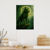 Forest Spirit Wolf mit glühender Halo Fantasy Poster (Küche)