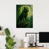 Forest Spirit Wolf mit glühender Halo Fantasy Poster (Heimbüro)