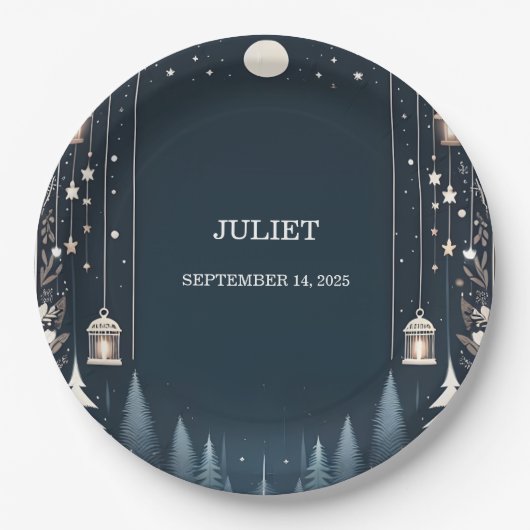 Forest Stars Snow Bright Winter Brautparty Pappteller (Vorderseite)