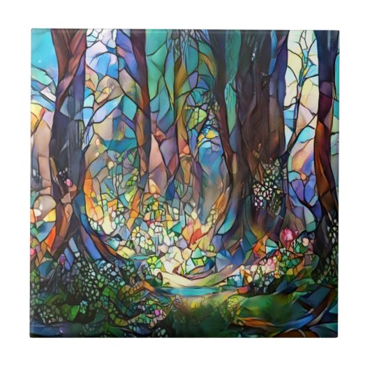 Forest Stated Glass Style Keramik Tile Fliese (Vorderseite)