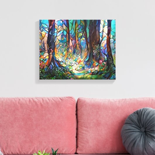Forest Stated Glass Style Stretted Leinwand (Insitu (Wohnzimmer))