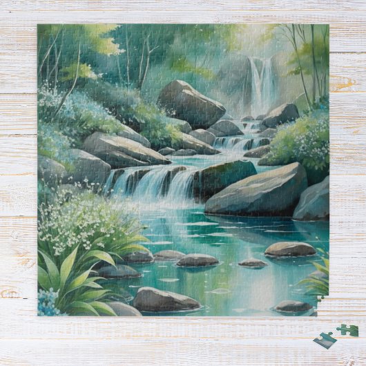 Forest Stream Woodland Waterfalls Watercolor Puzzle