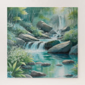 Forest Stream Woodland Waterfalls Watercolor Puzzle (Vertikal)