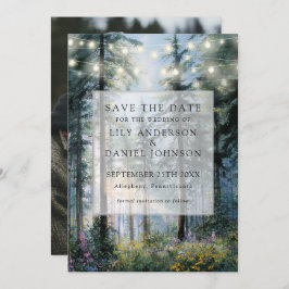 Forest String Lights Floral Rustic Photo Wedding Save The Date