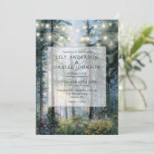 Forest String Lights Floral Rustic Wedding Photo Einladung (Stehend Vorderseite)