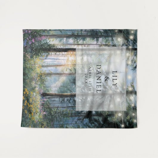 Forest String Lights Floral Wedding Photo Backdrop Wandteppich (Vorderseite (Horizontal))