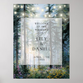 Forest String Lights Floral Wedding Welcome Sign Poster