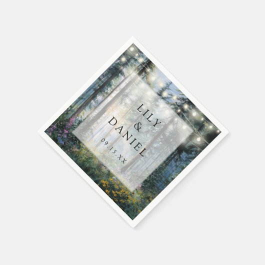 Forest String Lights Wildflower Floral Wedding Serviette (Ecke)