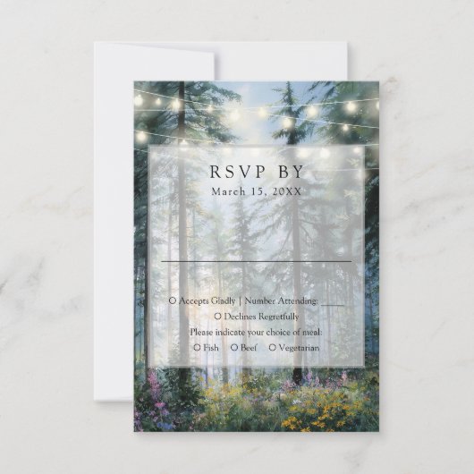 Forest String Lights Wildflowers Floral Wedding RSVP Karte (Vorderseite)
