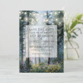 Forest String Lights Wildflowers Floral Wedding Save The Date (Stehend Vorderseite)